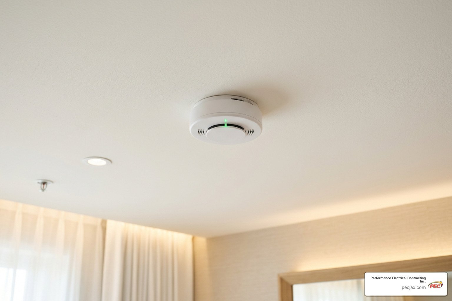 smart smoke detector in hotel guest room ceiling