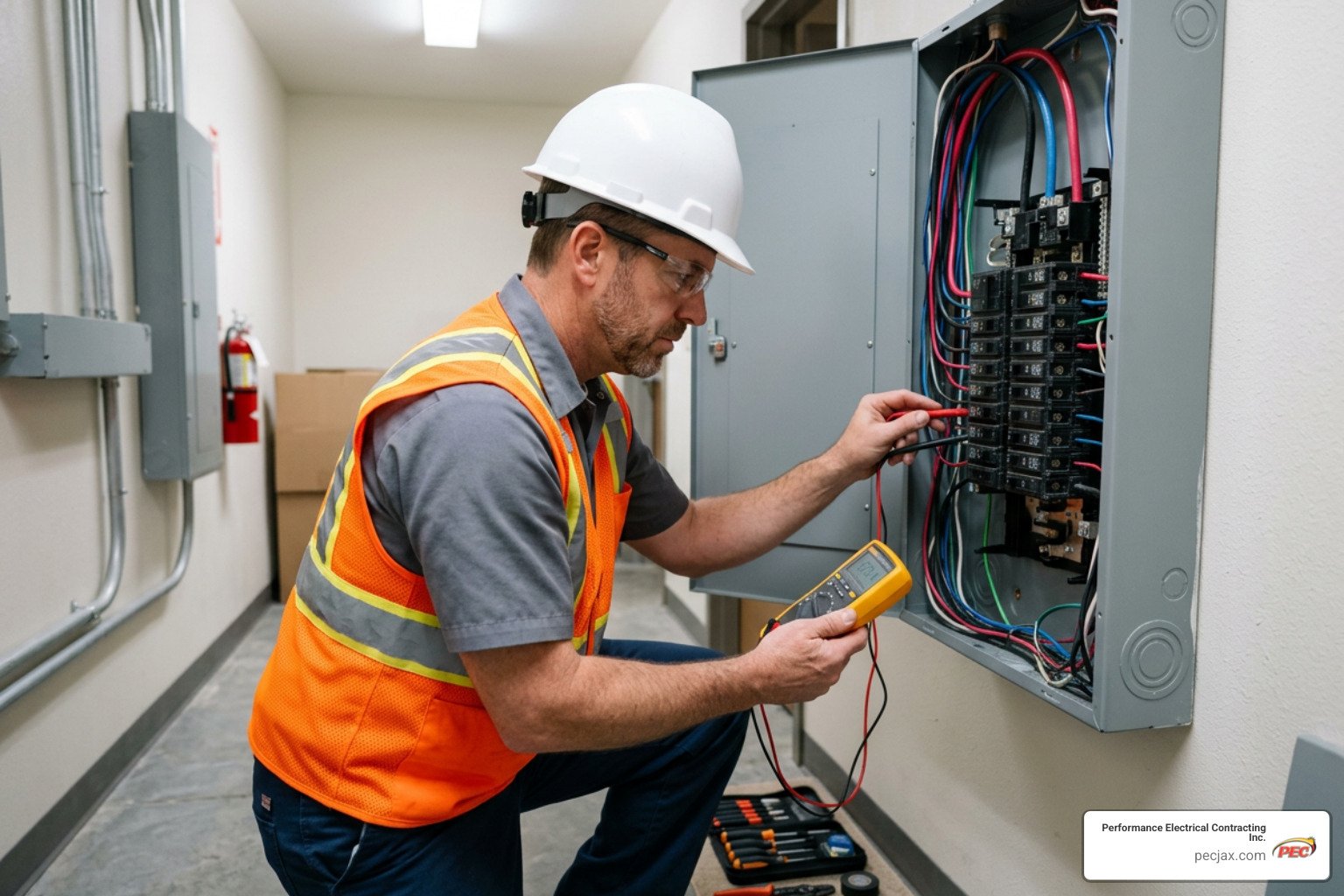 Technician performing panel diagnostics