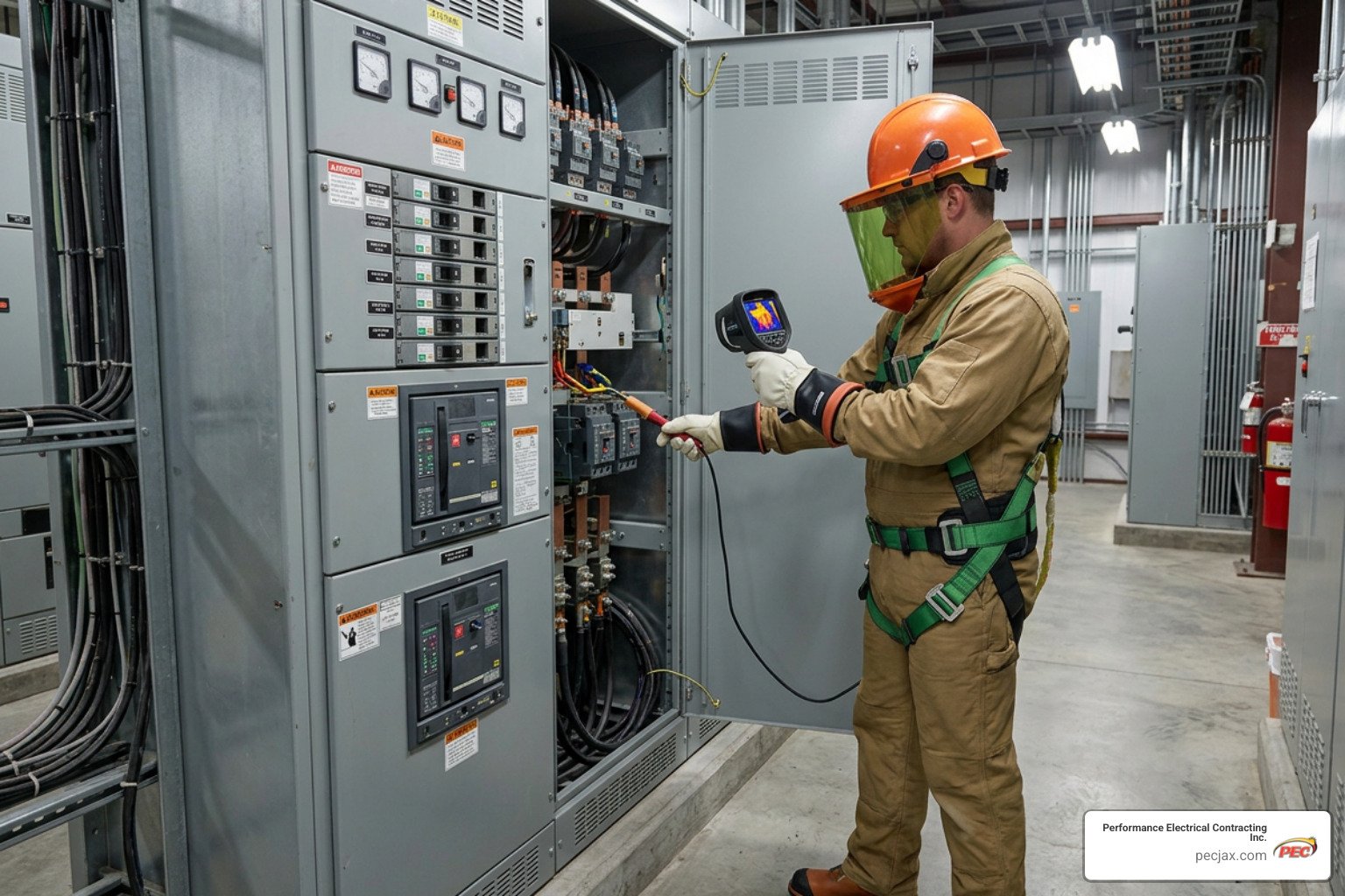 high-voltage technician conducting infrared thermography on switchgear high-voltage technician conducting infrared thermography on switchgear