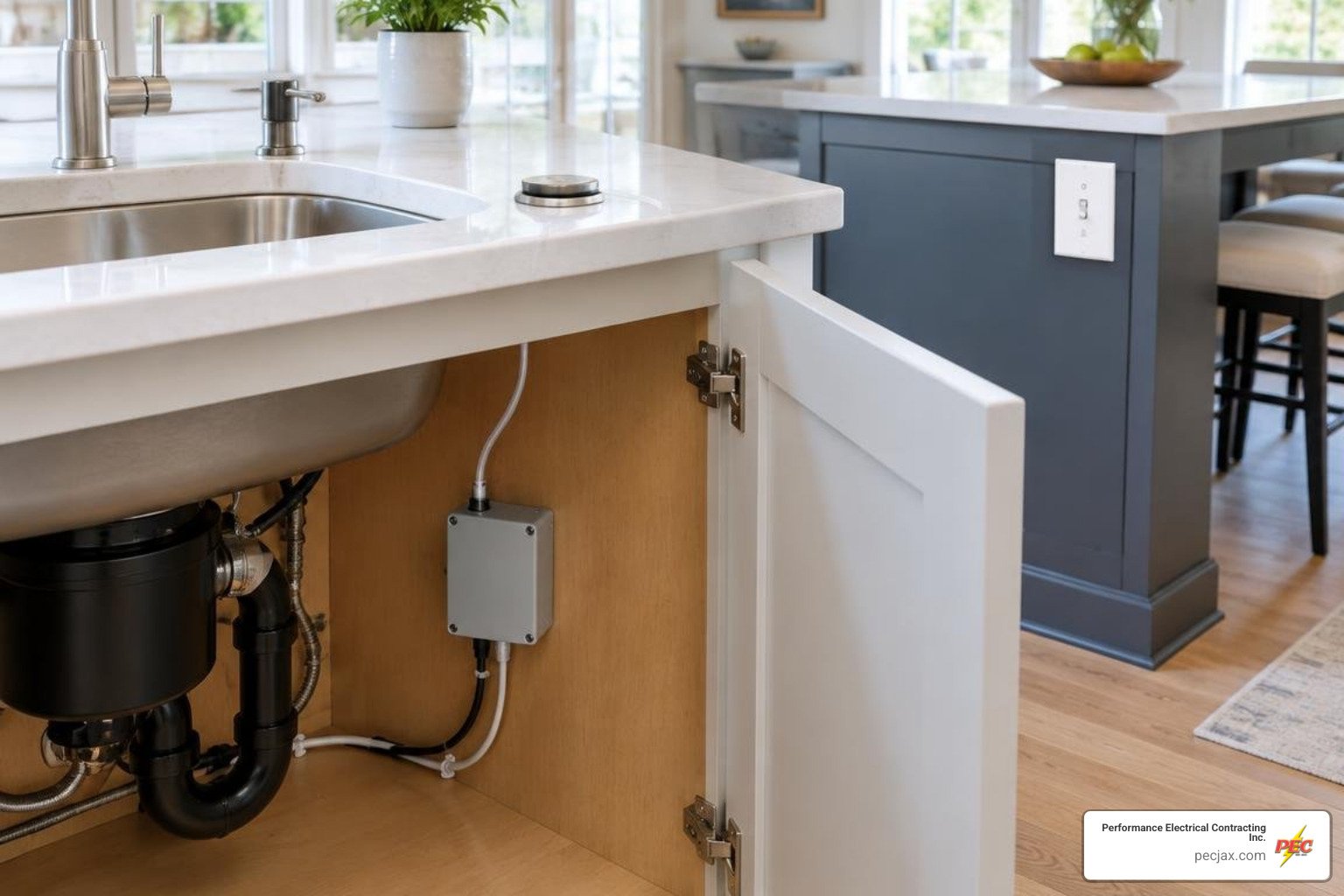 Under-sink air switch and island end-panel switch layout Under-sink air switch and island end-panel switch layout